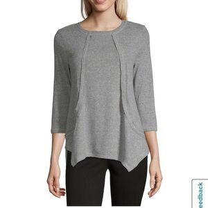 Liz Claiborne Sharkbite Top 3/4 Sleeve Gray Sweater Blouse